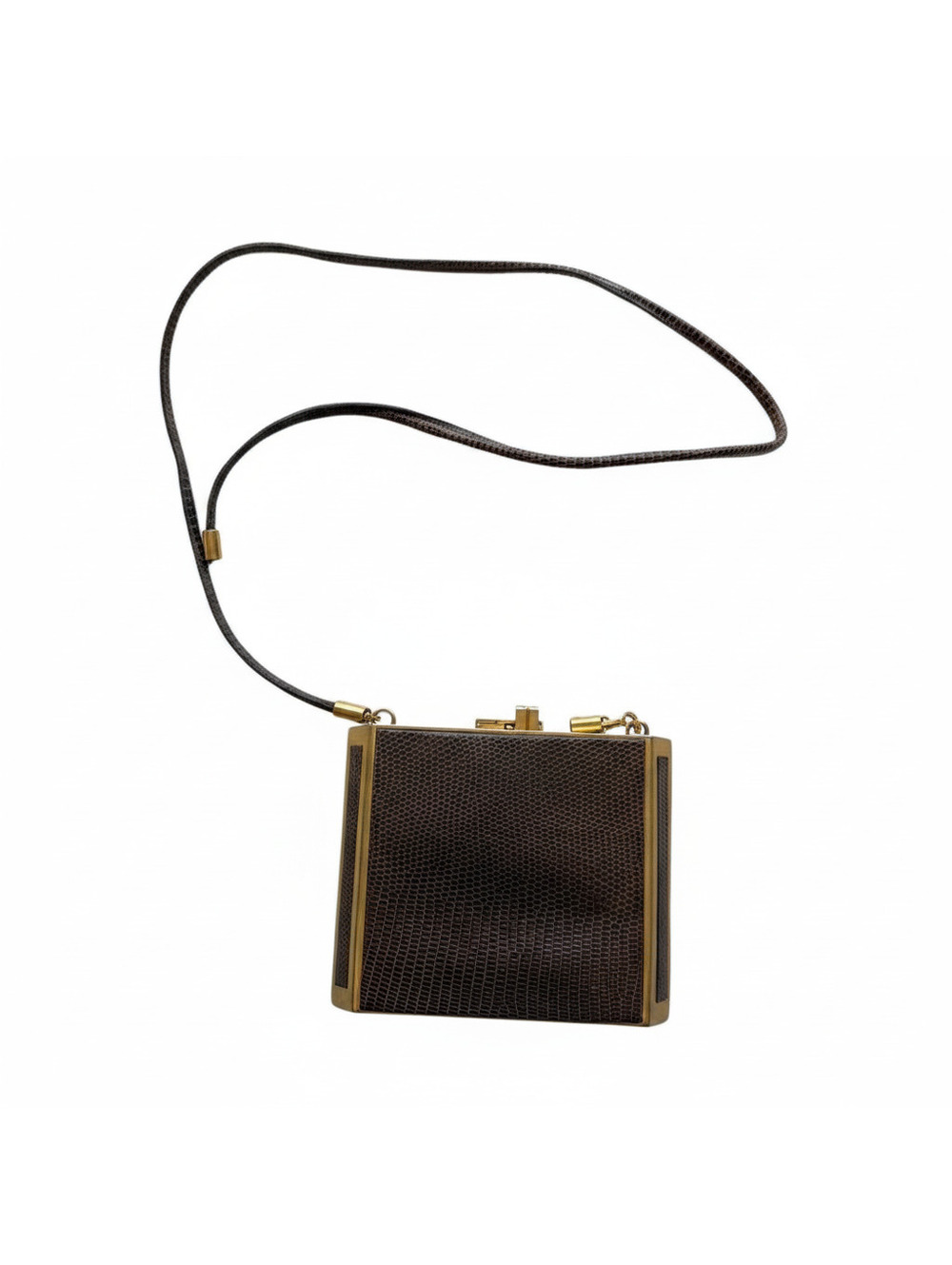Vintage Style Brown Faux Lizard Leather and Gold Tone